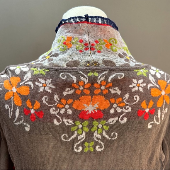 IVKO floral mocha tan and colorful floral cardigan sweater, 36, S. - Picture 3 of 6